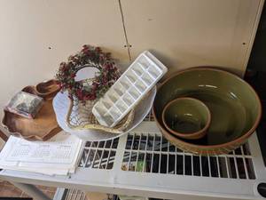 lot 258 image: Three Tier Shelf with Contents ChopMagic, Presto Electric Skillet, Maxim Food Warmer, and More