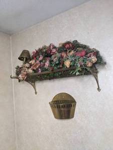 lot 96 image: Lovely Brass Shelf with Matching Decor and Flowers