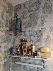 lot 94 image: Beautiful Hanging Candle Holder, Marble Shelf, Vintage Bath Decor