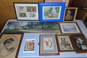 lot 200 image: Fantastic Lot of (10) Framed Artwork Children, Christmas, Long Landscape, & More
