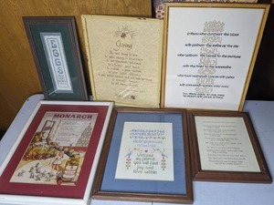 lot 203 image: Great Mixed Lot of Quotes, Cross-stitching, & Other Art Pieces