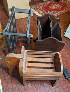 lot 281 image: Vintage Magazine Holder, Kids Elephant Book Holder, Wood Storage Piece