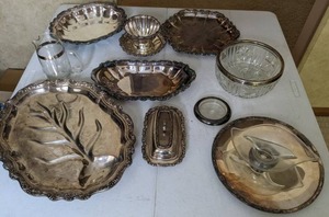 lot 69 image: Mixed Lot of Silver Plated Trays, Bowls, Butter Tray, & More