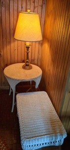 lot 117 image: Wonderful (2) pc Wicker Tables & Brass Lamp