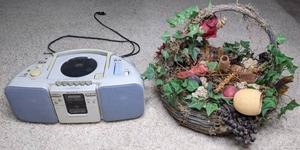 lot 460 image: Artificial Fruit Basket & Vintage Sony CDCassette Payer
