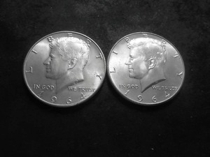 2-1964 JFK Silver Half Dollars MS From Unc Roll