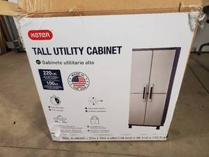 lot 32 image: New Keter Plastic Utility Cabinet - Pieces Broken in Shipping