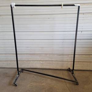 lot 304 image: Black 52.5 x 63.5 Industrial Steel Commercial Grade Garment Rack (Right)