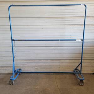 lot 310 image: Blue 72 x 75 Industrial Steel Commercial Grade Double Bar Garment Rack