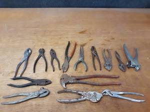lot 742 image: Lot of (14) Assorted Pliers, OTC CF-70 Spark Plug Gapping Tool