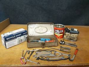 lot 772 image: Lot of Hand Tools, Wizard Wrench, Bicycle Storage Hoist and More