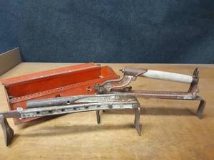 lot 775 image: Pair of Antique Brick Carriers - Mostberg Iron Co. and Fuller Brikarier w Toolbox