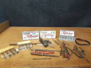 lot 782 image: Lot of Hardware Kits, Springs, Internal and External Retaining Rings, Hitch Pins, Delta Miter Gauge and Assorted Drill Bits