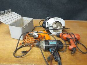 lot 801 image: Lot of Electric Drills and Circular Saw - Black and Decker and Craftsman - All work, but small 38 Black and Decker spins pretty slow