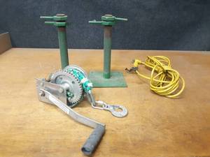 lot 805 image: Winch, Jack Stands and Extension Cord - Stands are About 12 Tall