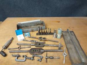 lot 868 image: Large Lot of Tap and Dies and Handles - up to 1-14 - Longest tap handle is about 20 Long