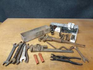 lot 888 image: Pair of Vintage Pipe Wrenches, Leather Hole Punches and More
