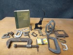 lot 897 image: Lot of C-Clamps, Rivet Press and Diesel Repair Manual