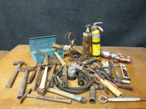 lot 962 image: Large Lot of Hammers, Vintage Fire Extinguishers, Welding Clamps and More