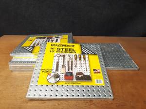 lot 964 image: Lot of (8) 16 x 16 Steel Diamond Plate Pegboard Sections