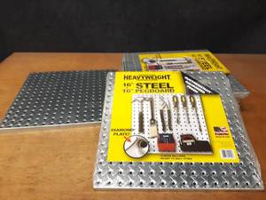 lot 965 image: Lot of (8) 16 x 16 Steel Diamond Plate Pegboard Sections