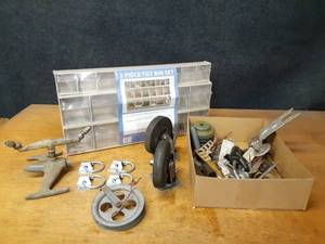 lot 975 image: Tilt Bin Parts Organizer, Caster Wheels, Hardware and More