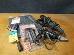 lot 982 image: 7 Black and Decker Polisher, Electric Snips, AMSOIL Grease Gun and Moving Blanket