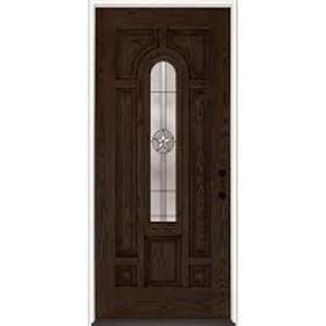Feather River Doors 37.5 in. x 81.625 in. Medina Zinc Center Arch Walnut Oak Right-Hand Inswing Fiberglass Prehung Front Door
