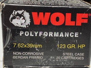 lot 103 image: (40) Rounds Wolf 7.62x39mm 123grain...