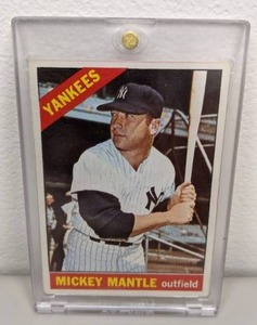 lot 5 image: RARE 1966 Topps Mickey Mantle, Yankees Baseball Card