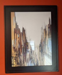 lot 31 image: Great Framed Artwork of A View up a Neighborhood Street in Warm Earth Tones