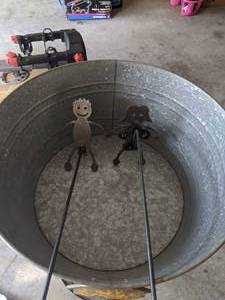 lot 78 image: Galvanized Tub in Plant Stand and Naughty Metal Decor