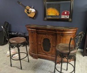 lot 115 image: Gorgeous Bar, (2) Bar Stools, and Mirror Set
