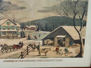 Framed Vintage Print Entitled Winter in the Country