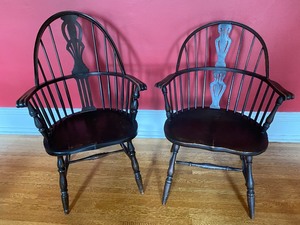 Two Vintage Windsor Style Armchairs