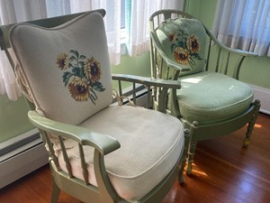 Two Vintage Green Painted Chairs