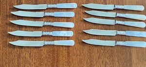 10 Vintage Dinner Knives w Sterling and Mother Pearl Handles