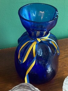 Blue Danish Vase and Four Candle Holders