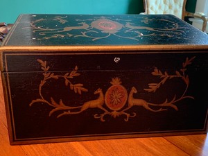 Vintage Painted Box Paired with Two Vintage Framed Fruit Motif Pictures