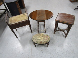 lot 136 image: Vintage Side Tables, Dressing Bench & Ottoman