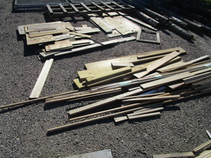 lot 106 image: Pile of Round Stock, Plywood Pcs & Misc. Wood Pcs