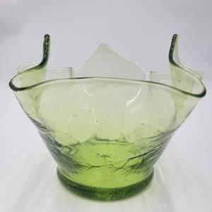 Mid-Century Green Crackle Glass Vase
