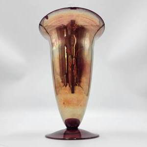 Mid-Century Iridescent Metallic Glass Footed Vase