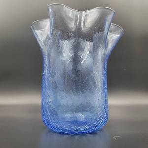 Mid-Century Blue Crackle Glass Vase