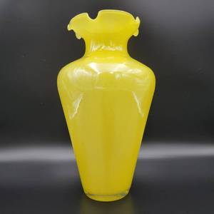 Rare Beautiful Sunshine Yellow Mid-Century Hand-Blown Crystal Vase