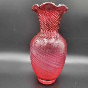 Vintage Fenton Style Cranberry Swirl Vase