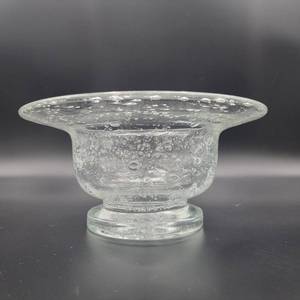 Mid-Century Clear Controlled Bubble Glass Footed Bowl