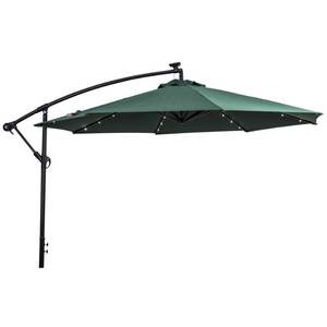 lot 19 image: Sun-Ray 10 Offset Aluminum Solar Lighted Umbrella with Cross Base, Hunter Green