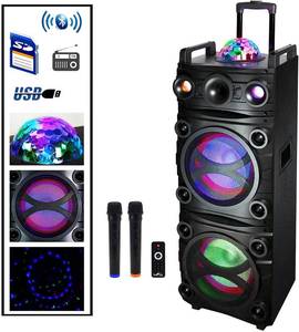 lot 147 image: beFree Sound Double 10 Subwoof BT Port. Party Speaker with Reactive Lights, FM Radio, Remote  and Microphone