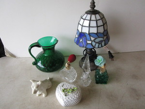 Dresser lamp, perfumes, Forest Gree...